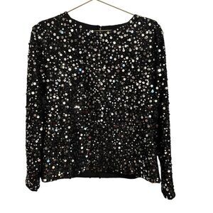 ITMFL Dora Top Sequined IN THE MOOD FOR LOVE Black Silver MED NWT